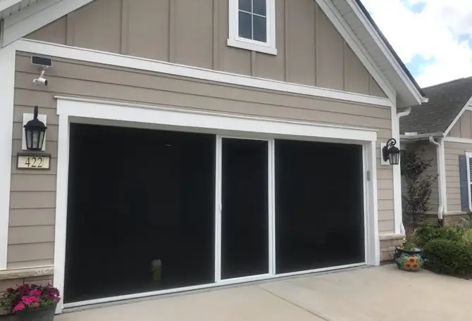 A garage with a double garage screen
